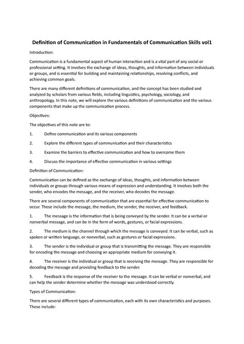 Definition of Communication in Fundamentals of Communication Skills ...
