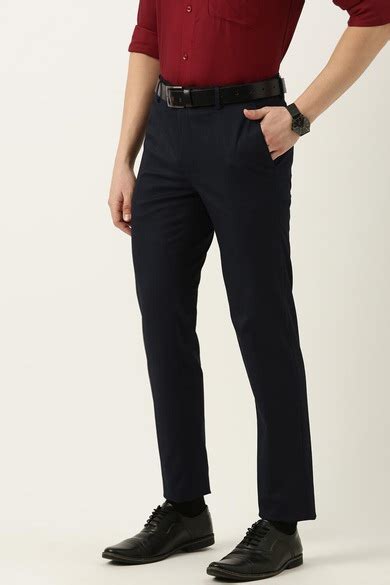 Buy Men Navy Solid Slim Fit Formal Trousers Online - 888052 | Peter England