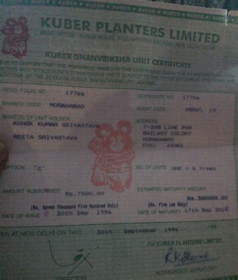 Kuber Planters Limited — Not giving maturity
