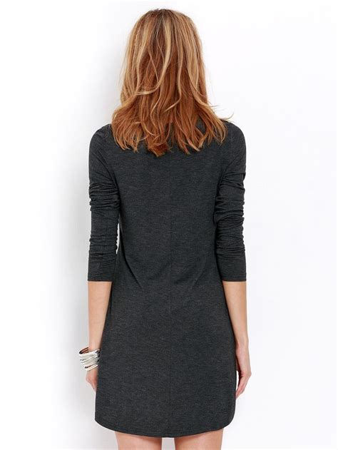 Grey Long Sleeve Minimalist Simple Classical Casual Dress | Long sleeve ...