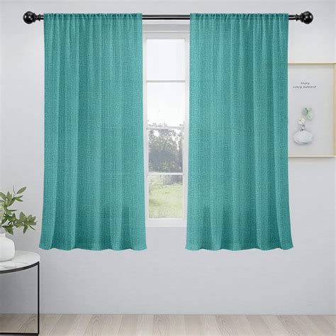 Pack of 2 Solid Linen Sheer Window Curtains- Teal – CORTINA