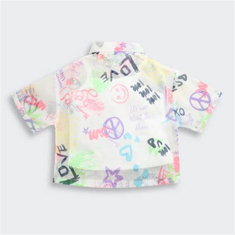 Buy White Graphic Printed Mesh Shirt for Girls | Tie-Up Hem Top – Tiny Girl