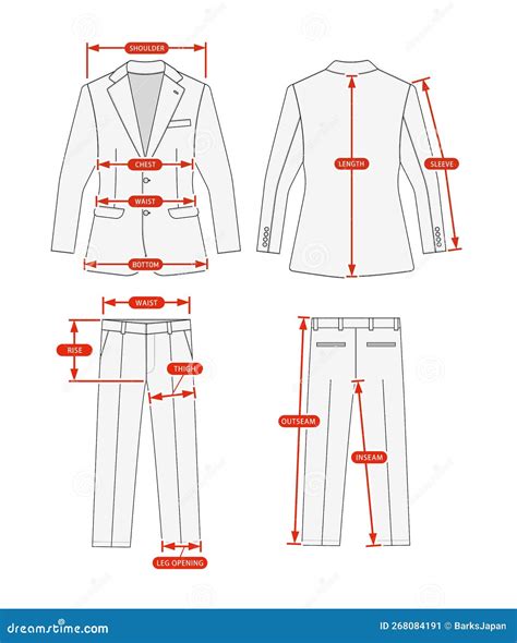 Clothing Size Chart Vector Illustration 2 Piece Suits Stock Vector - Illustration of outline ...