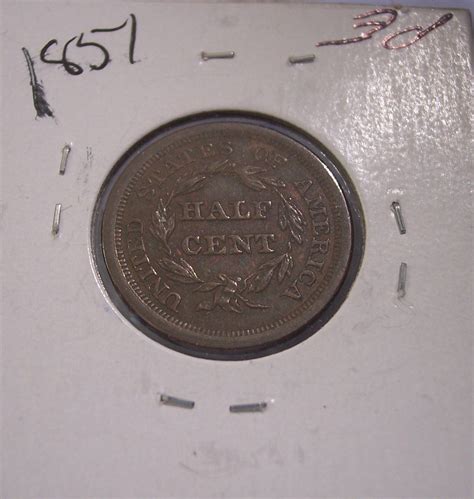 1851 US Half Cent Braided Hair AU Almost Uncirculated Rare Copper Penny ...