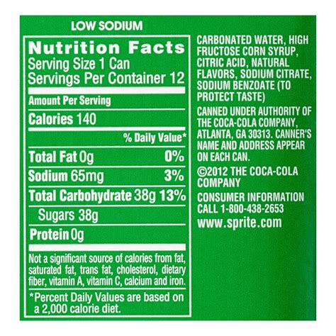 Sprite Can Nutrition Label