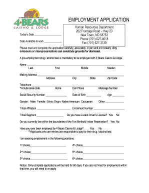 Fillable Online 4bears casino hiring process form Fax Email Print ...