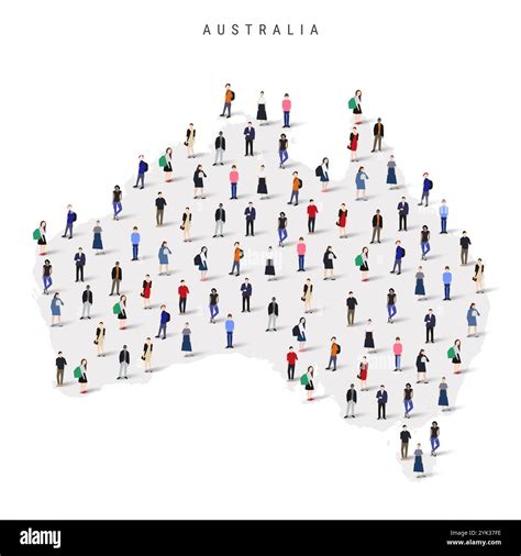 Australia population map. Large group of people in a shape of ...