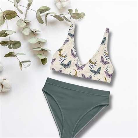 Colorful Lunar Moth Recycled High-waisted Bikini, Womens Boho Chic ...
