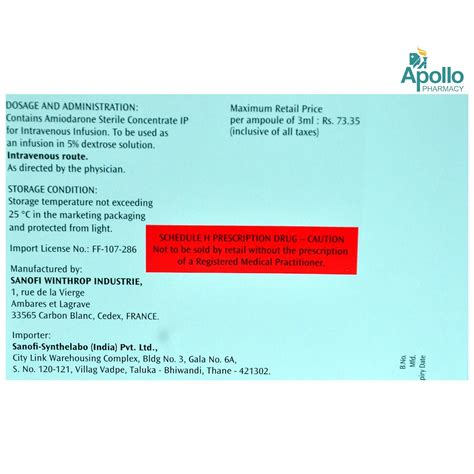 CORDARONE INJECTION 3ML Price, Uses, Side Effects, Composition - Apollo ...