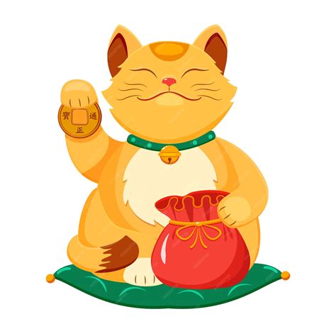 Premium Vector | Japanese cat of luck maneki neko with raised paw traditional asian symbol of ...