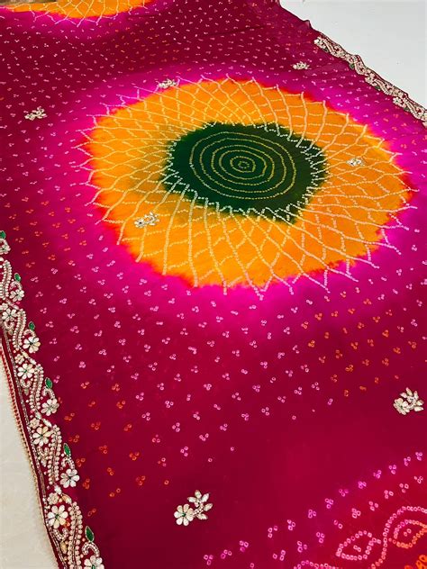Premium Jodhpuri Chiffon Saree With Handwork X Hand Bandhej – Krishna Saree