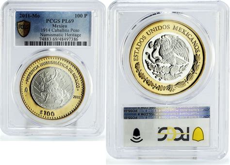 Mexico 100 pesos Numismatic Heritage Caballito Peso PL69 PCGS bimetal ...