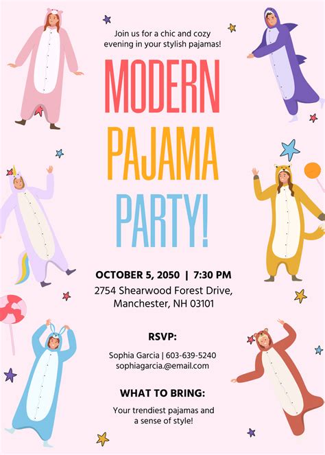 Free Modern Pajama Party Invitation Template to Edit Online