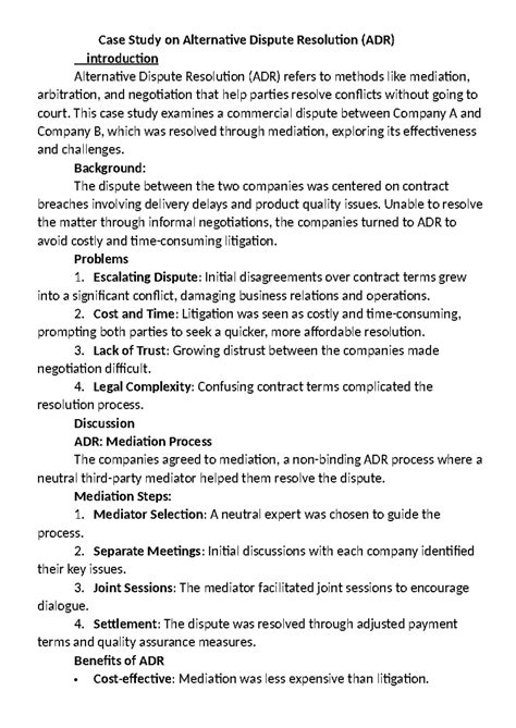 Case Study on Alternative Dispute Resolution - This case study examines ...