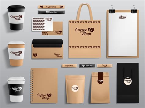 Realistic coffee shop mockups. Cafe, restaurant corporate identity, cup ...