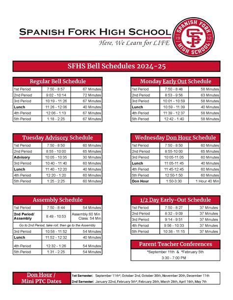 Bell Schedules | Spanish Fork High