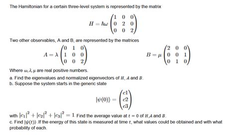 Solved The Hamiltonian for a certain three-level system is | Chegg.com