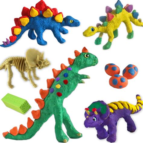 Buy 6 Modeling Clay Dinosaurs Crafts - with Silicon Scale Stamp and Non ...