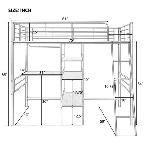 Twin Size Loft Bed with Desk ,Metal Loft Bed with Desk and Shelves ...