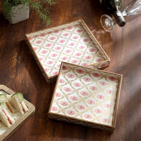 DULI Set of 2 MDF Wood Trays Enamel Coated| Rectangle Trays Set of 2 ...