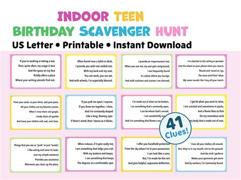Birthday Indoor Scavenger Hunt for Teens and Older Kids, Indoor ...