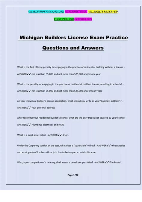 Michigan Builders License Exam Practice Questions and Answers ...