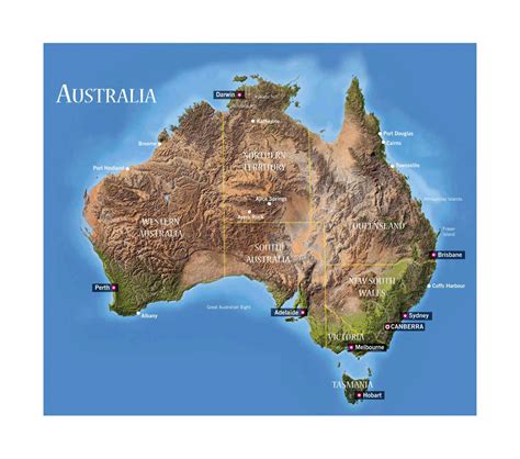 Detailed relief map of Australia with administrative divisions and ...