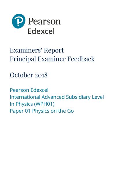 Examinerreport-Unit1(WPH01)-October 2018 - Biology - Studocu