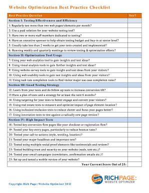 Website Optimization Best Practice Checklist - Blank Fillable Template ...