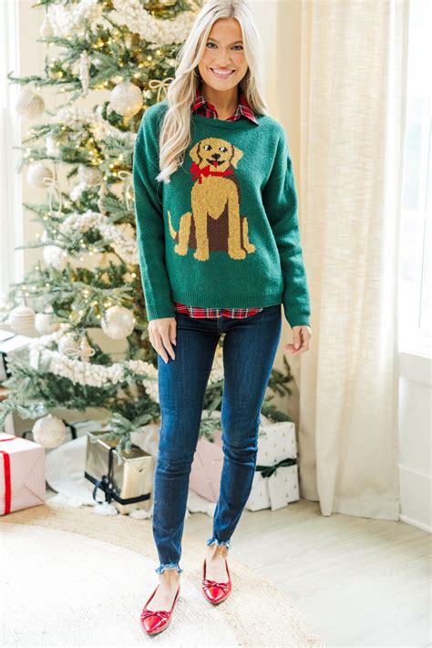 Home For The Holidays Emerald Golden Retriever Sweater – Shop the Mint
