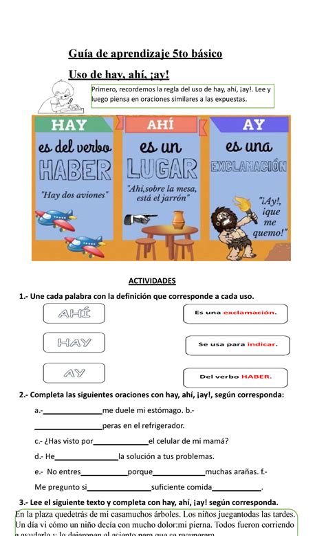 Ahi hay ay - guia - Primero, recordemos la regla del uso de hay, ahí ...