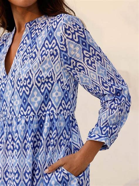 Aspiga Mara Geometric Print Cotton Maxi Dress, Blue / White, XS