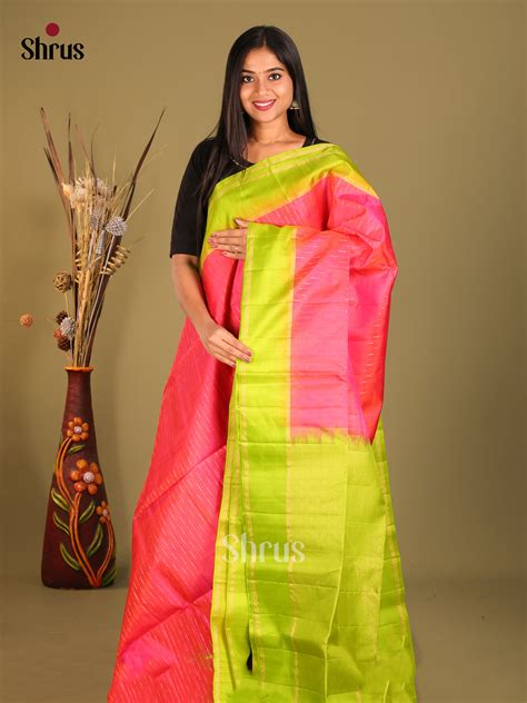 Buy Orangish Pink & Green Soft Silk Saree | Weightless saree