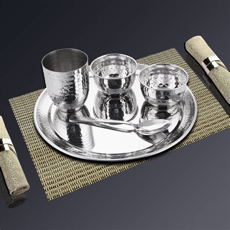 5 PCS Hammered Thali Set - Diamond | Shiny Finish | Dinnerware