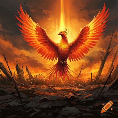 Modern art phoenix rising from apocalyptic ashes on Craiyon