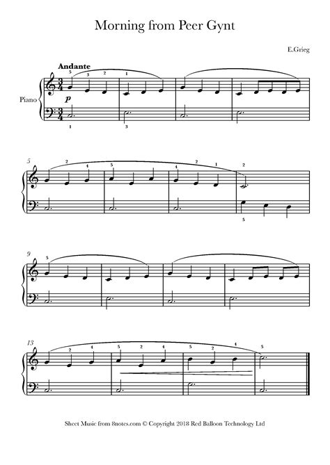 Grieg - Morning from Peer Gynt (Morning Mood) Sheet music for Piano ...