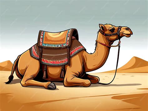 Premium Vector | Vector cartoon camel with saddle sitting vector ...