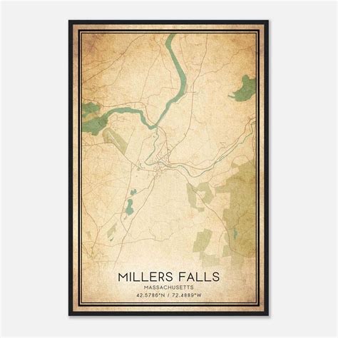 Vintage Millers Falls Massachusetts Map Poster, Millers Falls MA City ...