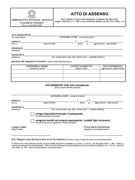 IT Atto Di Assenso - Blank Fillable Template | Fill Out, Print ...