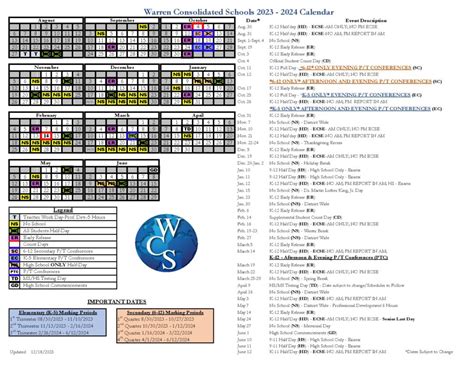 Warren Consolidated Schools Calendar 2023-2024 in PDF