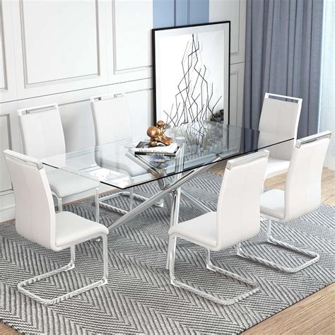 Baysitone 63 inch Glass Dining Table for 6, Silver Legs India | Ubuy