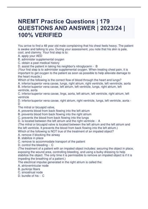 NREMT Practice Questions | 179 QUESTIONS AND ANSWER | 2023/24 | 100% ...