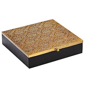 Buy Aapno Rajasthan Brown Wood and Gold Metal Craved Utility Box Online ...