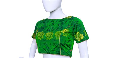 Green Printed Princess Cut Boat Neck Blouse | S3B31 – S3 Fashions