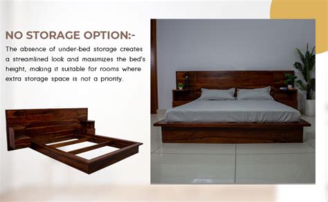 WOODMAZE Solid Sheesham Wood Queen Size Platform Bed with Attached ...