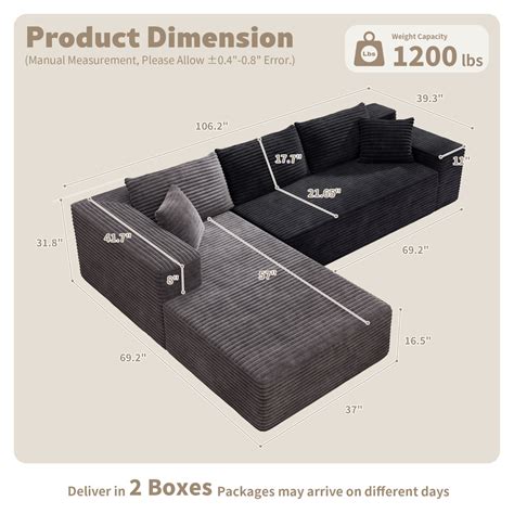 Mercer41 104" Modular Cloud Sectional Couch, No-assembly L-shaped Sofa ...