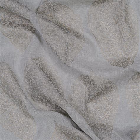 Linen sheer curtain fabric printed - Nakkashi - Grey – Art Legends Store
