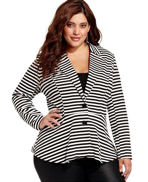 American Rag Plus Size Jacket, Striped Peplum Blazer - Plus Size ...
