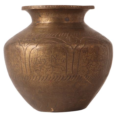 Tribal God Carved Brass Pot of Water