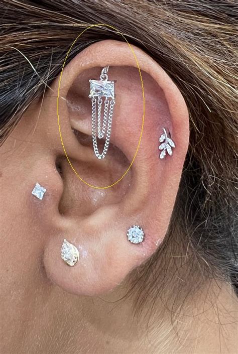 Rectangle CZ With Chain Hanging – MyPiercingBook